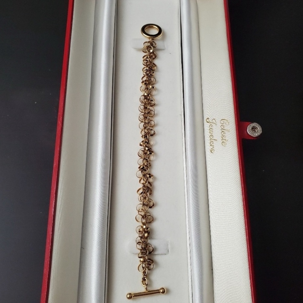 Rare Heavy 18K Gold Circle Tassel Link Bracelet / Solid Gold